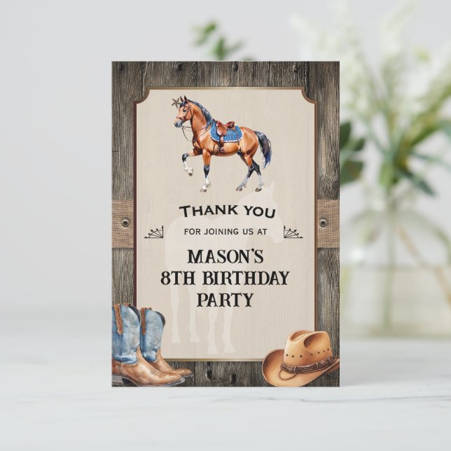Tarjeta De Agradecimiento Fiesta de Cumpleaños de Cabalgata a Caballo de Vaq (Anverso de pie)