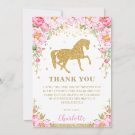 Tarjeta De Agradecimiento Fiesta de Cumpleaños de Caballo con Purpurina Dora