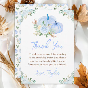 Tarjeta De Agradecimiento Fiesta de Cumpleaños de Calabazas Florales Azules