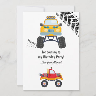 Tarjeta De Agradecimiento Fiesta de cumpleaños de camión monstruo
