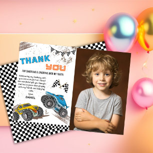 Tarjeta De Agradecimiento Fiesta de cumpleaños de camión monstruo divertida 