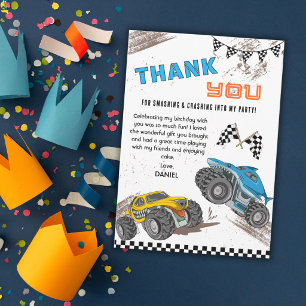 Tarjeta De Agradecimiento Fiesta de cumpleaños de camión monstruo divertida 