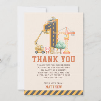 Tarjeta De Agradecimiento Fiesta de Cumpleaños de Camiones de Construcción
