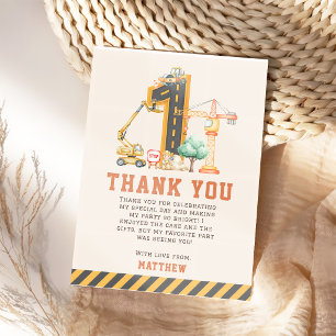 Tarjeta De Agradecimiento Fiesta de Cumpleaños de Camiones de Construcción