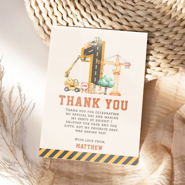 Tarjeta De Agradecimiento Fiesta de Cumpleaños de Camiones de Construcción (Subido por el creador)