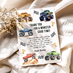 Tarjeta De Agradecimiento Fiesta de Cumpleaños de Camiones Monstruo para Niñ
