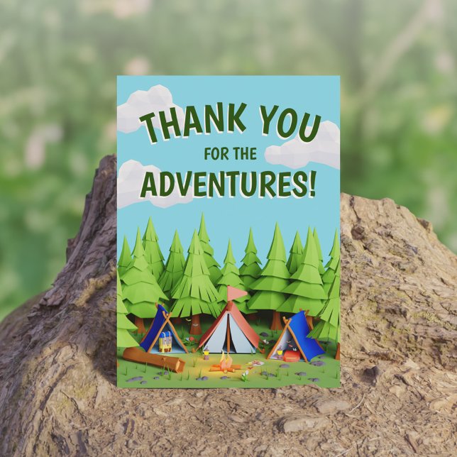 Tarjeta De Agradecimiento Fiesta de Cumpleaños de Camping de Aventuras para  (Pine Trees Kids Adventure Camping Birthday Party Thank You Card)
