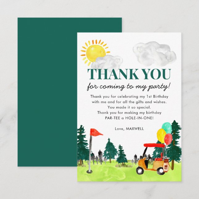 Tarjeta De Agradecimiento Fiesta de cumpleaños de carrito de golf de acuarel (Anverso / Reverso)