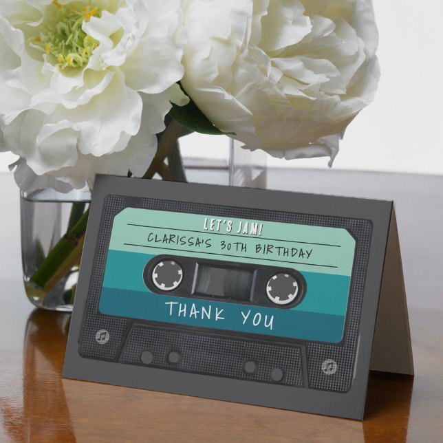 Tarjeta De Agradecimiento Fiesta de cumpleaños de Cassette Tape Blue Retro (Cassette Tape Blue Retro Birthday Party Thank You Card
)