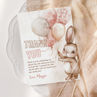 Tarjeta De Agradecimiento Fiesta de cumpleaños de Chica de conejo