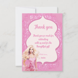 Tarjeta De Agradecimiento Fiesta de cumpleaños de Chica de muñecas rosadas