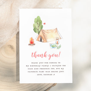 Tarjeta De Agradecimiento Fiesta de cumpleaños de chicas en campamento de ve