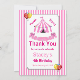 Tarjeta De Agradecimiento Fiesta de Cumpleaños de Circo Rosa