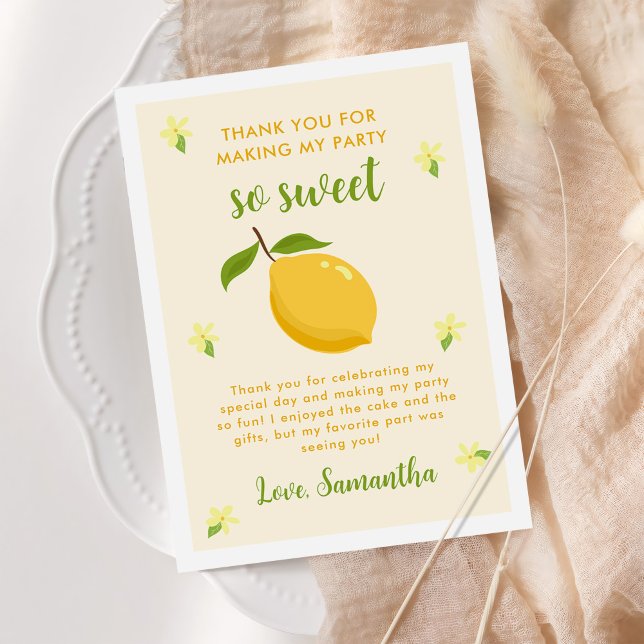 Tarjeta De Agradecimiento Fiesta de cumpleaños de Cute Lemon Citrus (Subido por el creador)