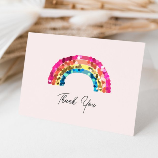 Tarjeta De Agradecimiento Fiesta de cumpleaños de Cute Sparkly Sequin Rainbo (Subido por el creador)