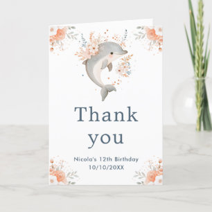 Tarjeta De Agradecimiento Fiesta de cumpleaños de delfín floral