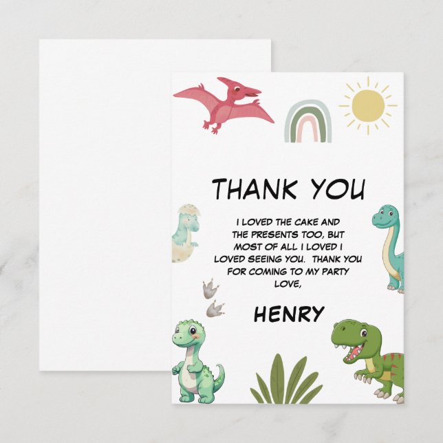 Tarjeta De Agradecimiento Fiesta de cumpleaños de Dinosaur (Anverso / Reverso)