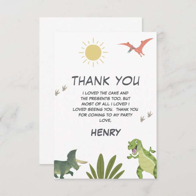 Tarjeta De Agradecimiento Fiesta de cumpleaños de Dinosaur (Anverso / Reverso)