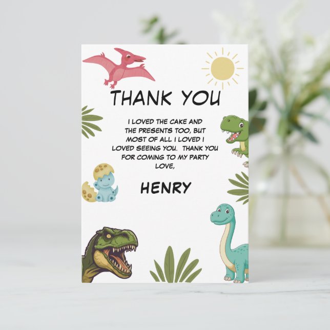 Tarjeta De Agradecimiento Fiesta de cumpleaños de Dinosaur (Anverso de pie)
