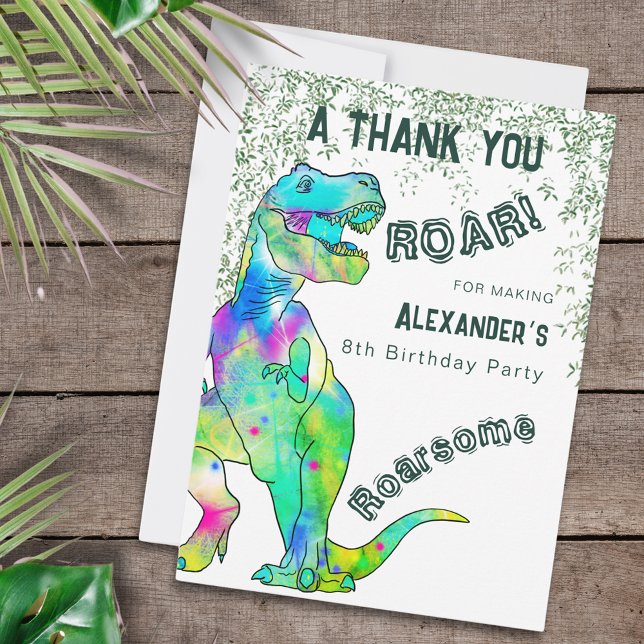 Tarjeta De Agradecimiento Fiesta de cumpleaños de Dinosaur Gracias (Dinosaur Birthday party personalized thank you greetings card T-rex roar for being roarsome)