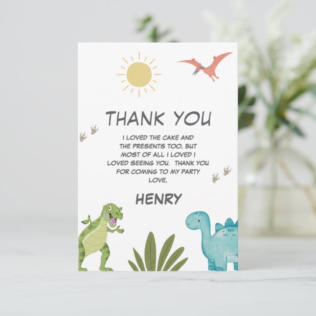 Tarjeta De Agradecimiento Fiesta de cumpleaños de dinosaurio (Anverso de pie)
