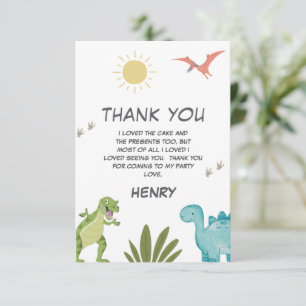 Tarjeta De Agradecimiento Fiesta de cumpleaños de dinosaurio