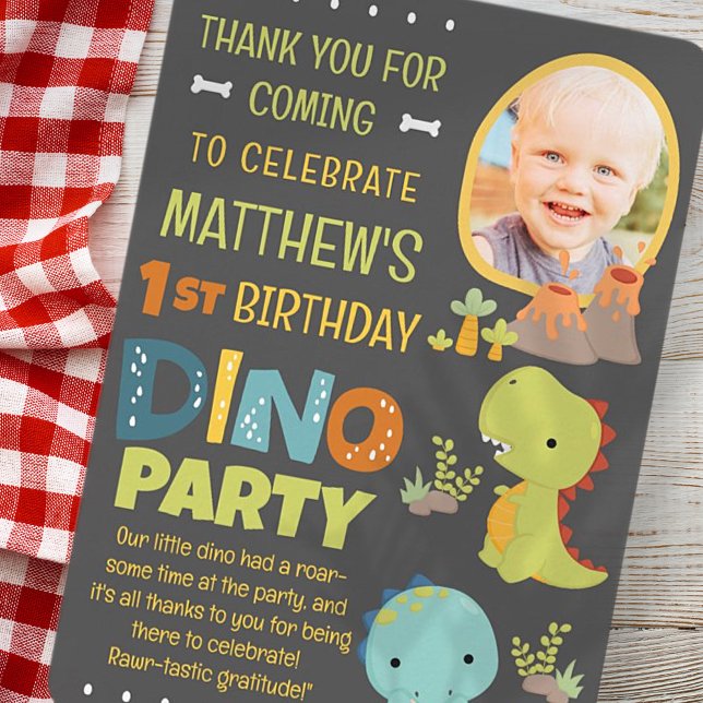 Tarjeta De Agradecimiento Fiesta de cumpleaños de dinosaurio Dino lindo mode (Subido por el creador)