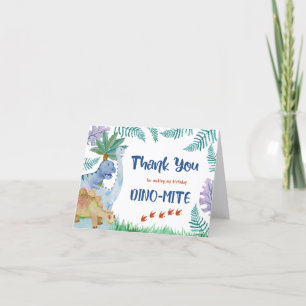 Tarjeta De Agradecimiento Fiesta de cumpleaños de dinosaurio Dino-Mite