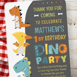 Tarjeta De Agradecimiento Fiesta de cumpleaños de dinosaurio dino moderno li