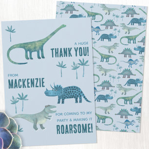 Tarjeta De Agradecimiento Fiesta de Cumpleaños de Dinosaurio Gracias