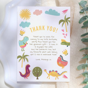 Tarjeta De Agradecimiento Fiesta de cumpleaños de dinosaurio lindo sin géner