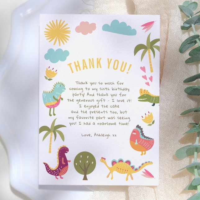 Tarjeta De Agradecimiento Fiesta de cumpleaños de dinosaurio lindo sin géner (Subido por el creador)