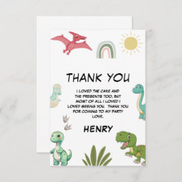Tarjeta De Agradecimiento Fiesta de Cumpleaños de Dinosaurios