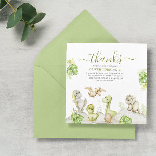 Tarjeta De Agradecimiento Fiesta de Cumpleaños de Dinosaurios con Acuarela p