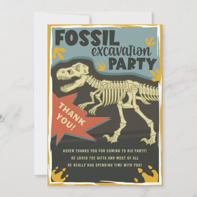 Tarjeta De Agradecimiento Fiesta de cumpleaños de dinosaurios de Excavación  (Anverso)