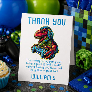 Tarjeta De Agradecimiento Fiesta de cumpleaños de dinosaurios de videojuegos