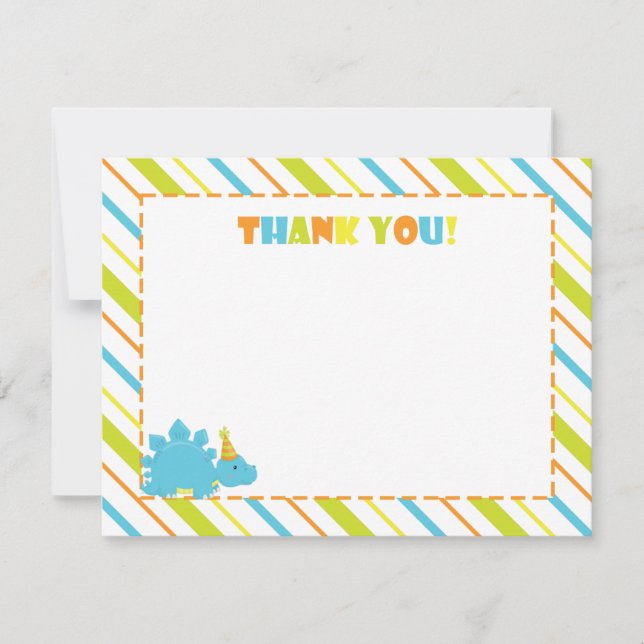 Tarjeta De Agradecimiento Fiesta de cumpleaños de Dinosaurios Gracias Tarjet (Anverso)