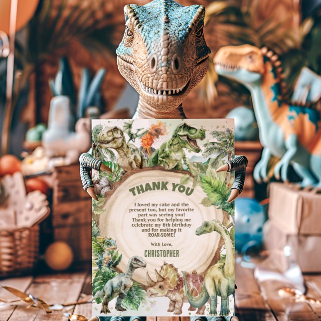 Tarjeta De Agradecimiento Fiesta de cumpleaños de dinosaurios Guay Greenery  (Subido por el creador)