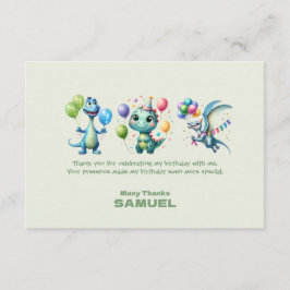 Tarjeta De Agradecimiento Fiesta de cumpleaños de dinosaurios para niños