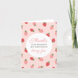 Tarjeta De Agradecimiento Fiesta de cumpleaños de fresa rosa