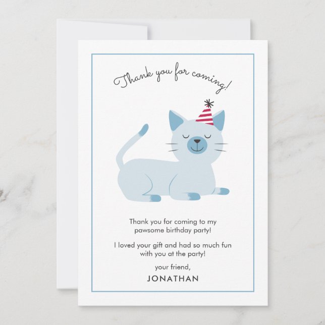 Tarjeta De Agradecimiento Fiesta de Cumpleaños de Gatitos Divertida (Anverso)