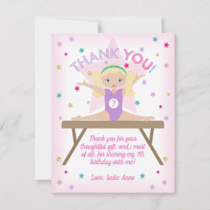 Tarjeta De Agradecimiento Fiesta de Cumpleaños de Gimnasia Cabello Rubio Gra