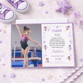 Tarjeta De Agradecimiento Fiesta de cumpleaños de Gimnasia Rítmica Morada Li