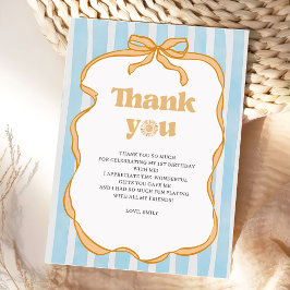 Tarjeta De Agradecimiento Fiesta de Cumpleaños de Gingham Azul Soleado