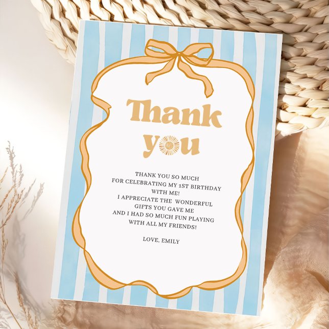 Tarjeta De Agradecimiento Fiesta de Cumpleaños de Gingham Azul Soleado (Subido por el creador)
