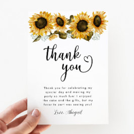 Tarjeta De Agradecimiento Fiesta de Cumpleaños de Girasol Amarillo  