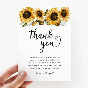 Tarjeta De Agradecimiento Fiesta de Cumpleaños de Girasol Amarillo