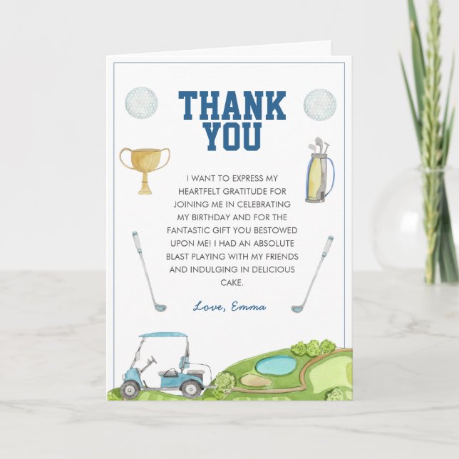 Tarjeta De Agradecimiento Fiesta de cumpleaños de Golf Boy (Anverso)