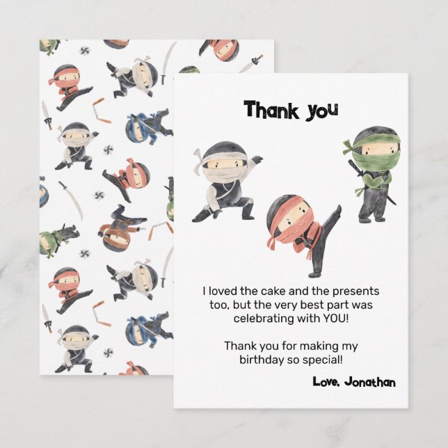 Tarjeta De Agradecimiento Fiesta de cumpleaños de guerreros de Ninja (Anverso / Reverso)