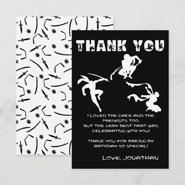 Tarjeta De Agradecimiento Fiesta de cumpleaños de guerreros de Ninja (Anverso / Reverso)